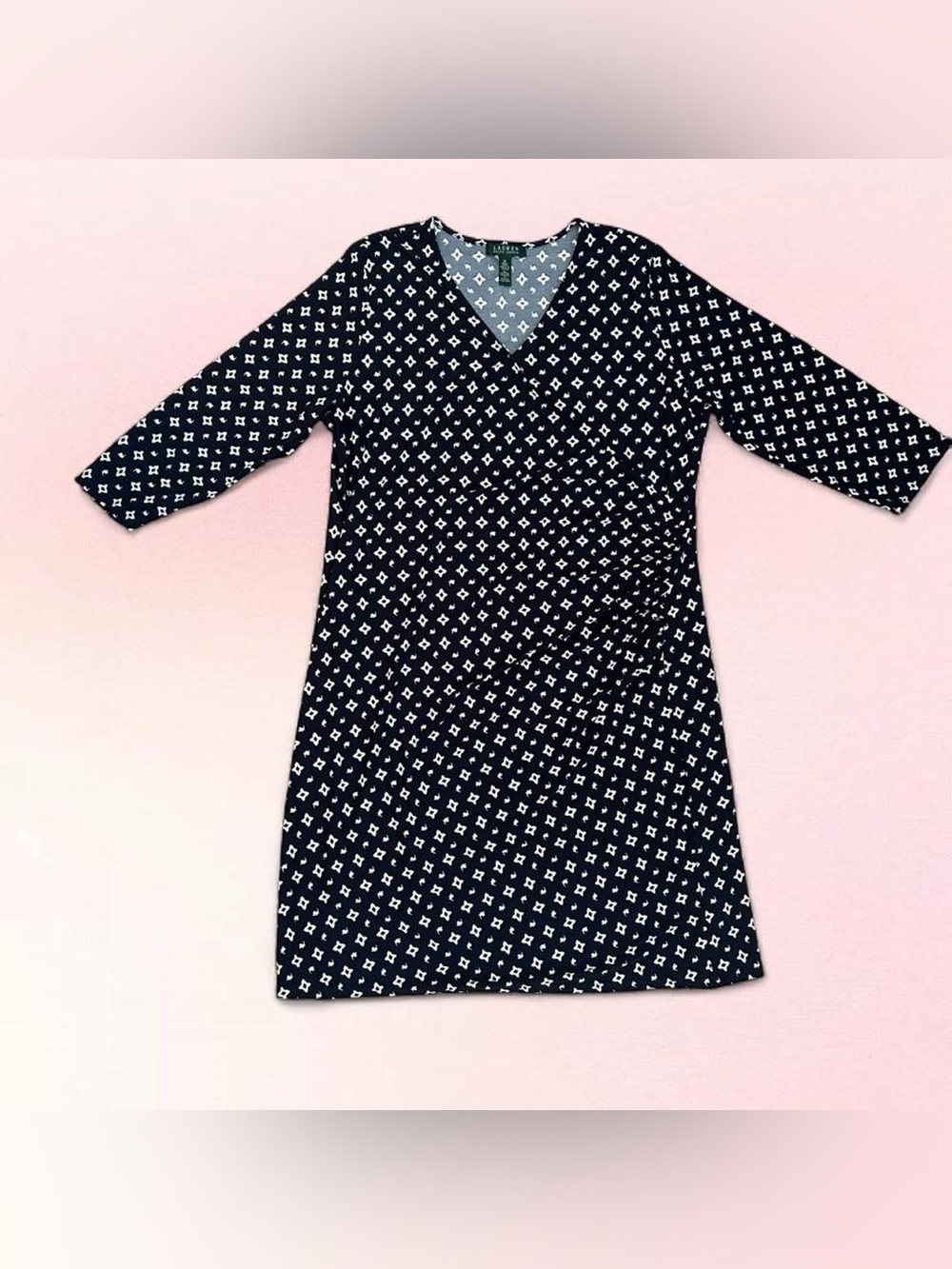 Lauren Ralph Lauren Navy Blue Jersey Faux Wrap Dress Size 2X Preppy Business